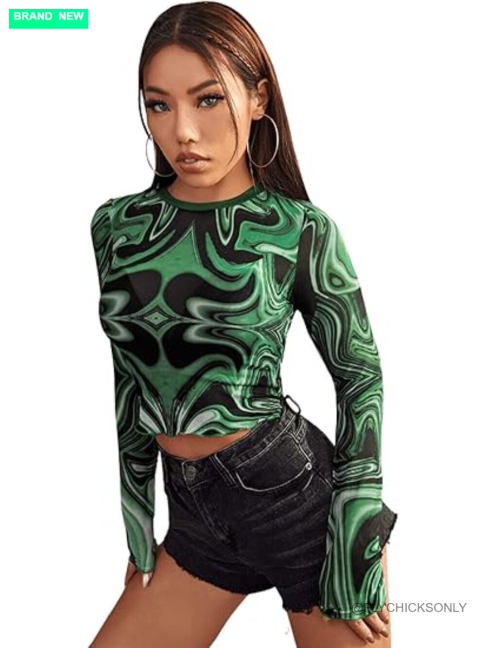 Sheer Mesh Long Sleeve Crop Top - Sexy Y2k Going Out